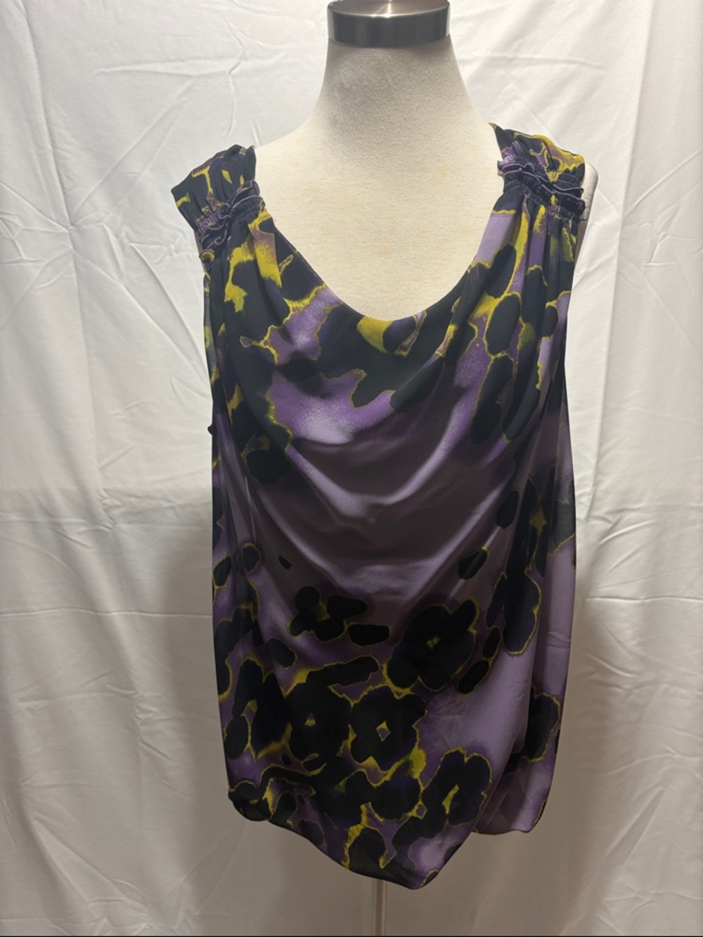 Draped Cowl Neck Tank Top - Purple Floral Print - Picture 1 of 5
